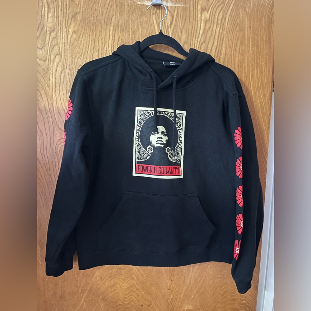 Obey Black Hoodie with Red and Gold Accents